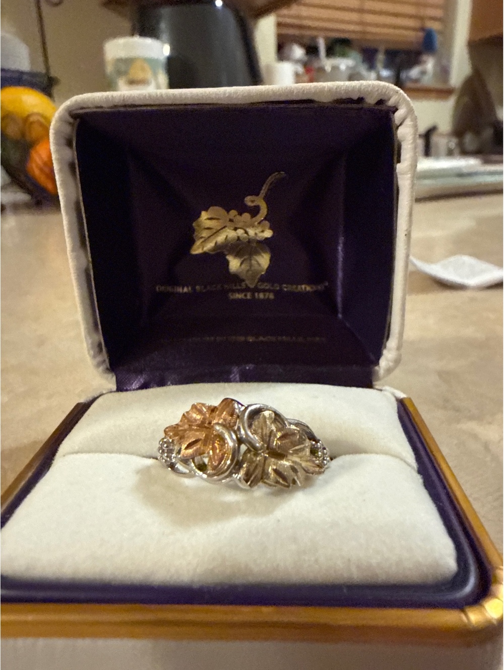 Landstrom's Black Hills Gold Two-Tone Leaf Design Ring in Box